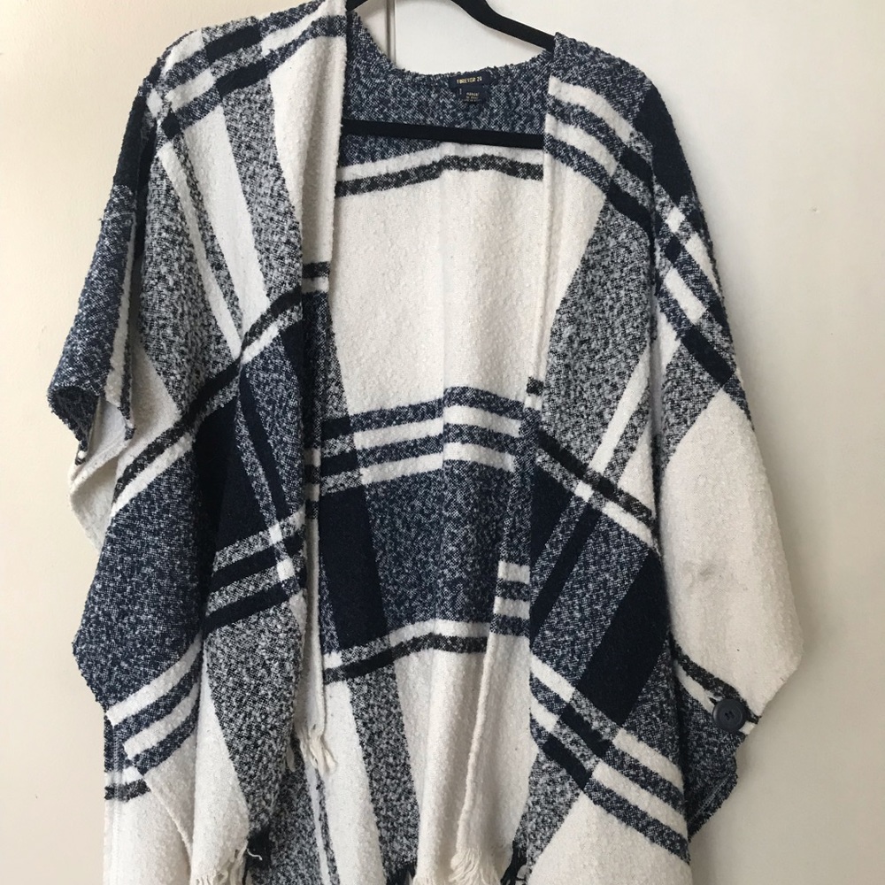 Blue and white plaid poncho!
